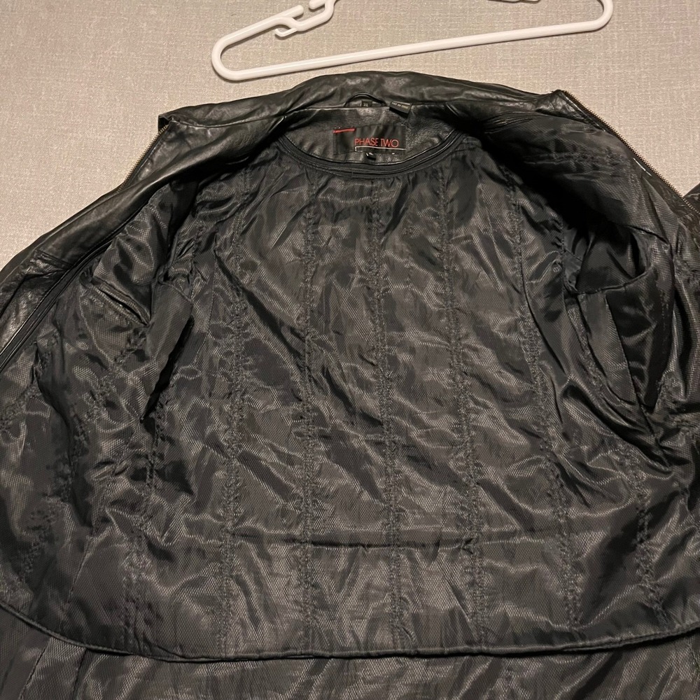 Vintage Mens Black Leather Biker Jacket XL Zip Front Pockets Lined‎ - Picture 5 of 10